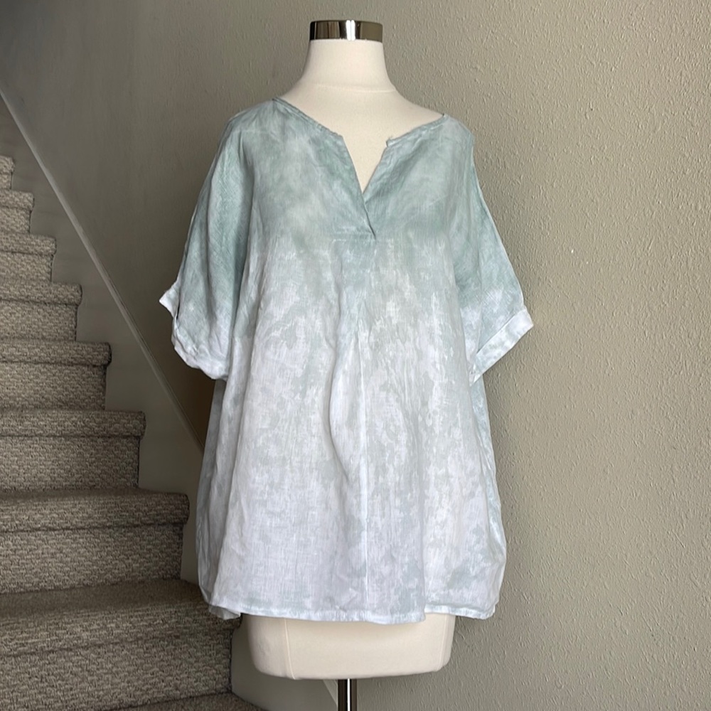 Made in Italy S M/L Gray-Green Ombré 100% Linen Blouse
